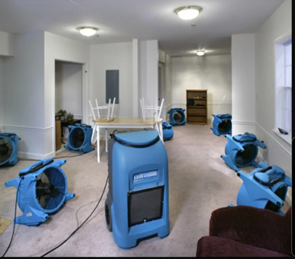 Air movers and dehumidifier setup for Water Damage Restoration in Tredyffrin